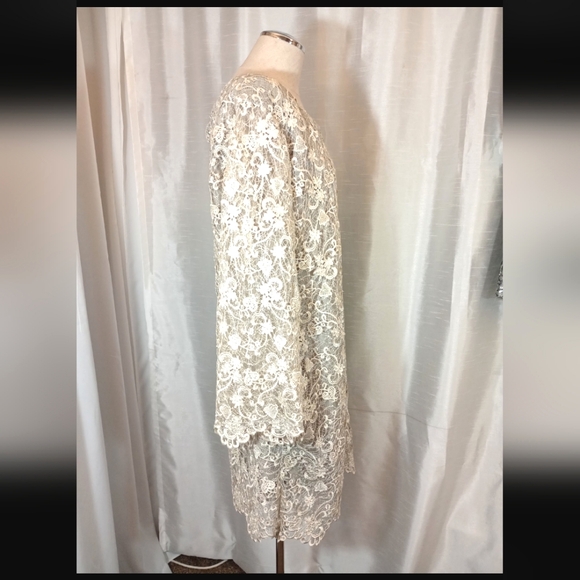 Polo Ralph Lauren Lace Long Sleeve Wedding Dress, Gray,Bell Sleeve,Knee Lngth,16 - Picture 9 of 16